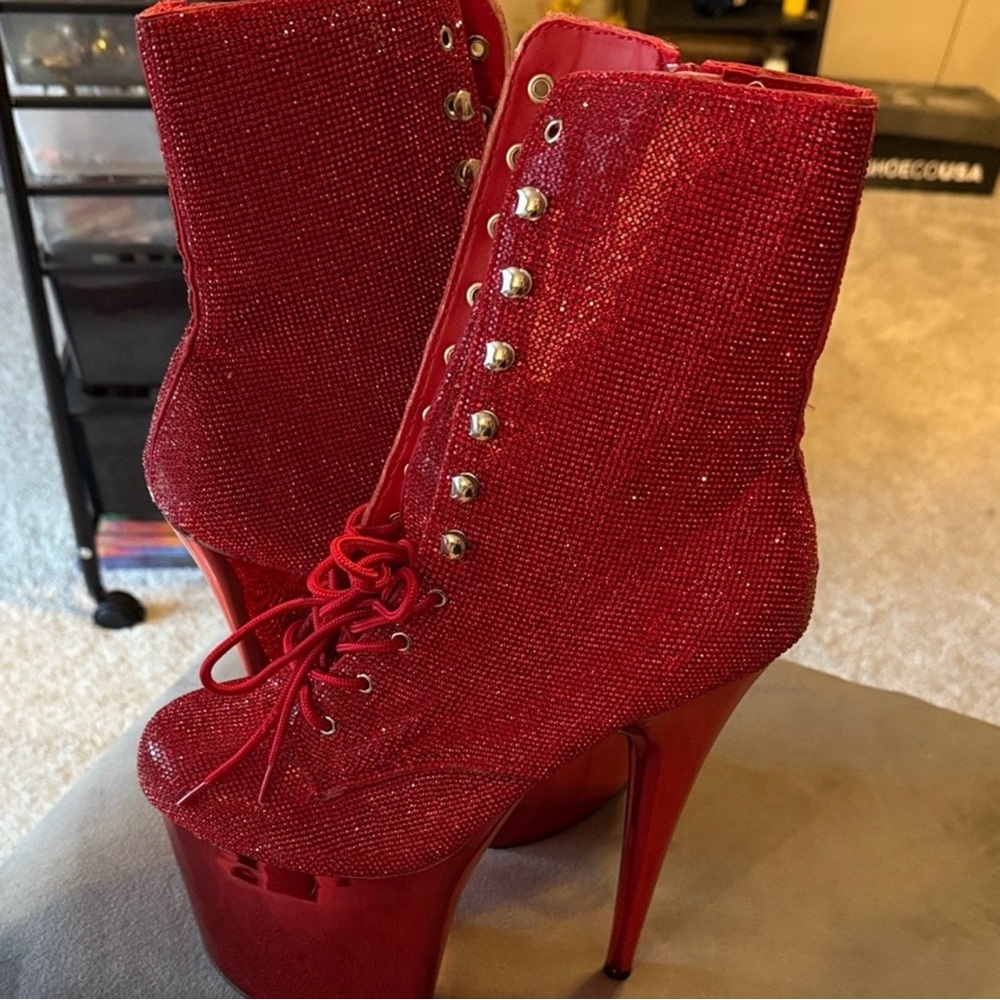 SOLD Pleaser Flamingo-1020 CHRS RED RHINESTONE
